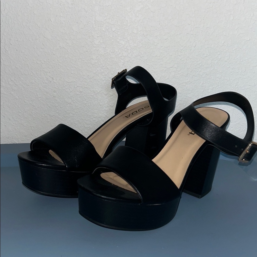 Soda Black Platform Heels